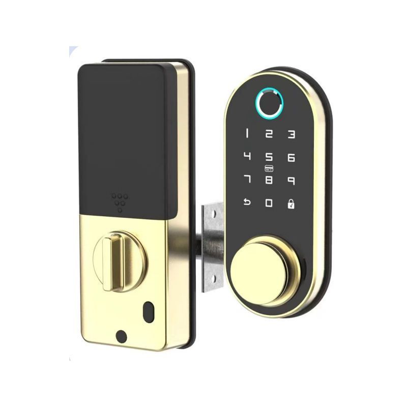 TECH CARE - Cerradura Digital Inteligente Con Deadlock Dorado