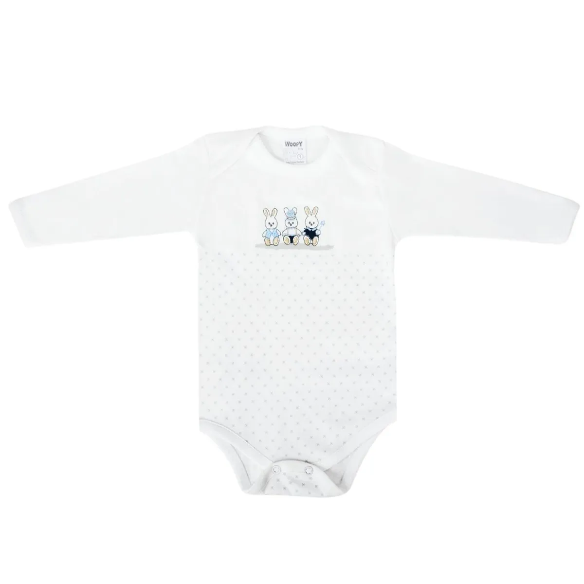 GENERICO - Ajuar Bebé 3 piezas Algodon - Conejos - Blanco / Celeste