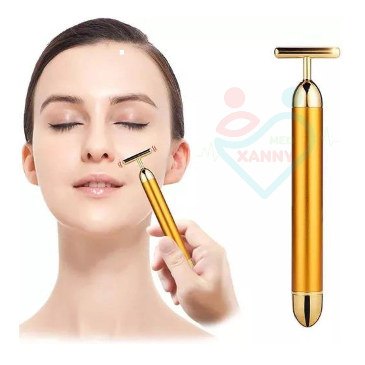 GENERICO - MASAJEADOR FACIAL CON VIBRACION DORADO  ENERGY BEAUTY BAR