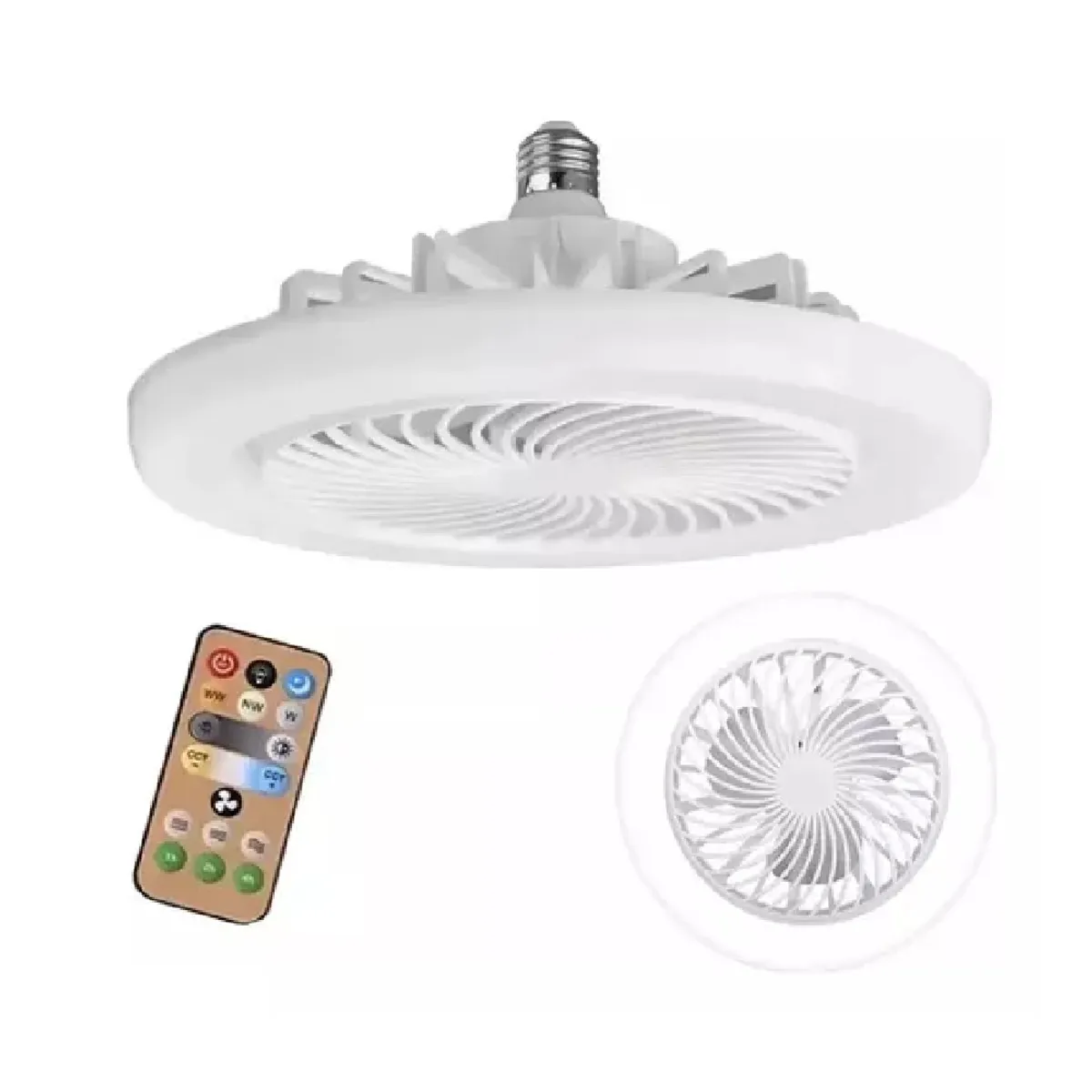 GENERICO - Foco Ventilador 3 Tonos de Luz 3 Velocidades Control Remoto