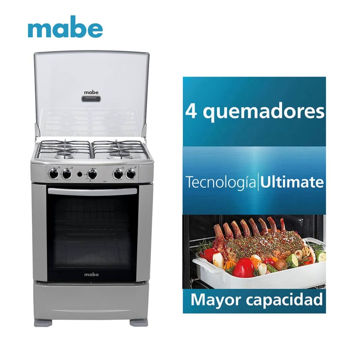 Mabe - Cocina a Gas Mabe de 60cm 4 Hornillas CMP6012AG0 - Grafito