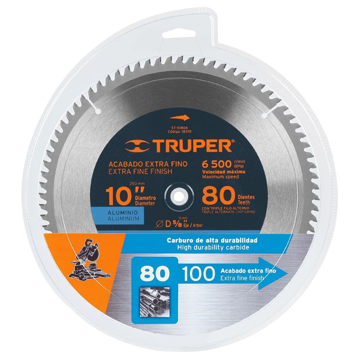 TRUPER - Disco sierra 10"P  corte extra fino para ALUMINIO, 80 dientes, Truper