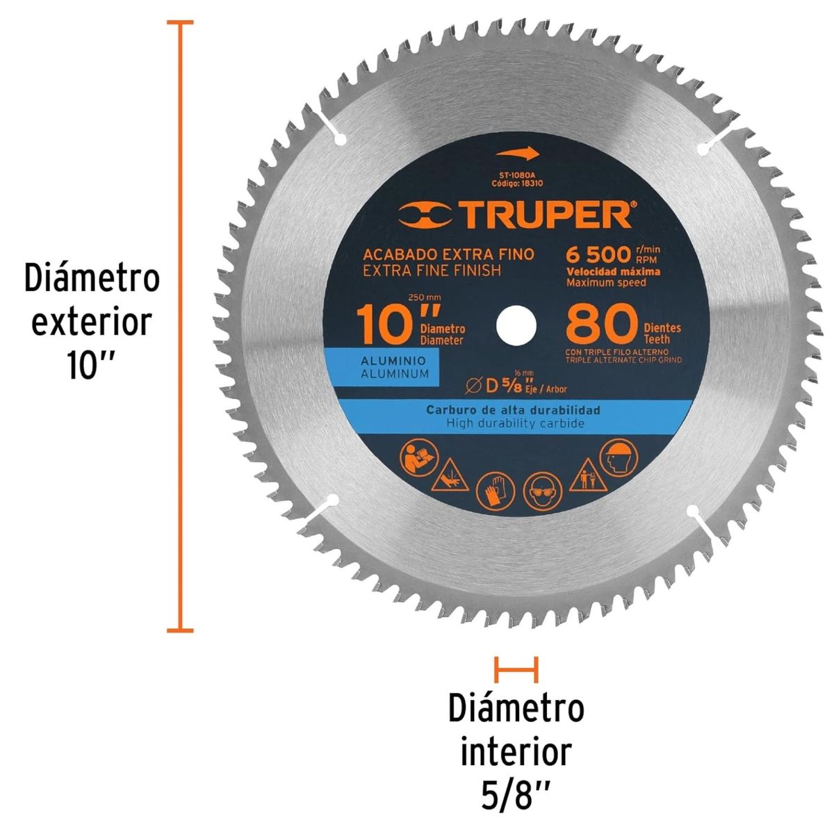TRUPER - Disco sierra 10"P  corte extra fino para ALUMINIO, 80 dientes, Truper