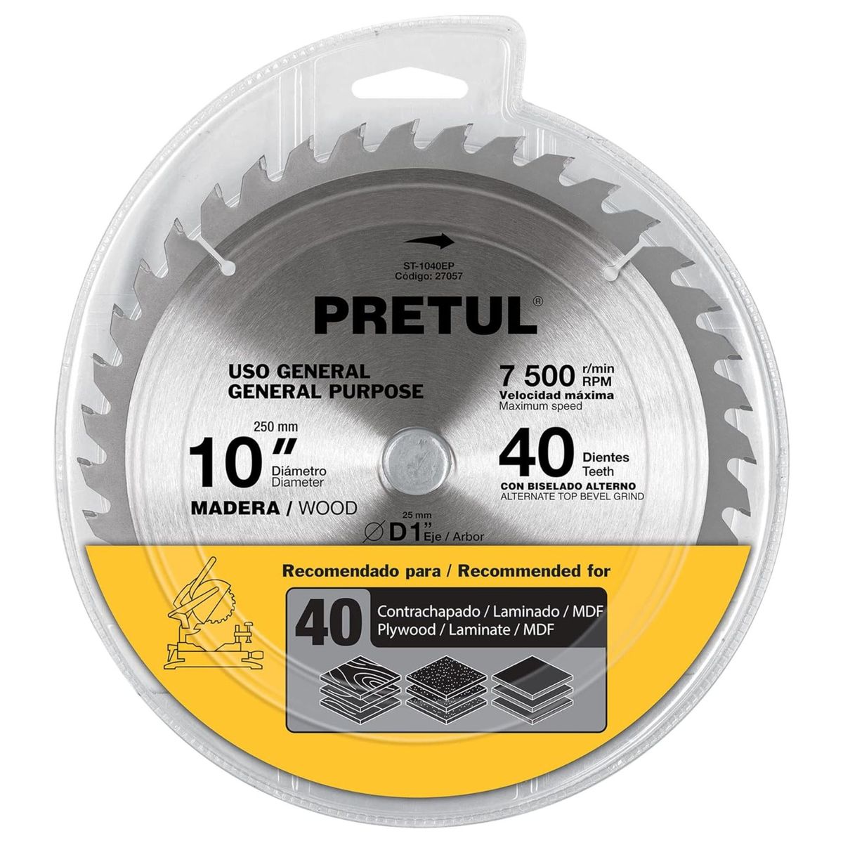 PRETUL - Disco sierra 10"P para madera, 40 dientes, disco de sierra circular