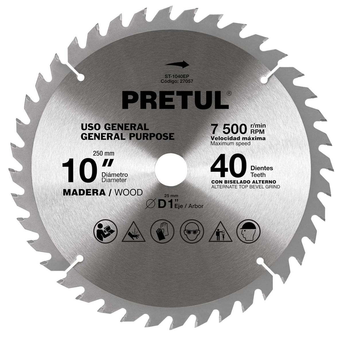 PRETUL - Disco sierra 10"P para madera, 40 dientes, disco de sierra circular
