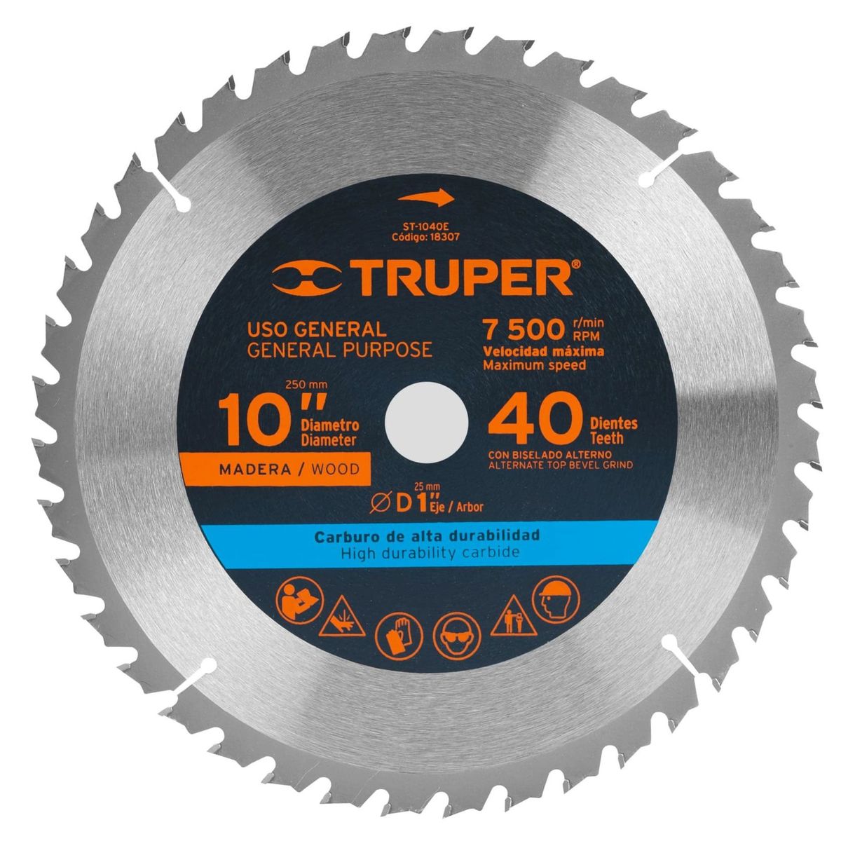 TRUPER - Disco sierra 10"P para madera, 40 dientes centro 1", Truper