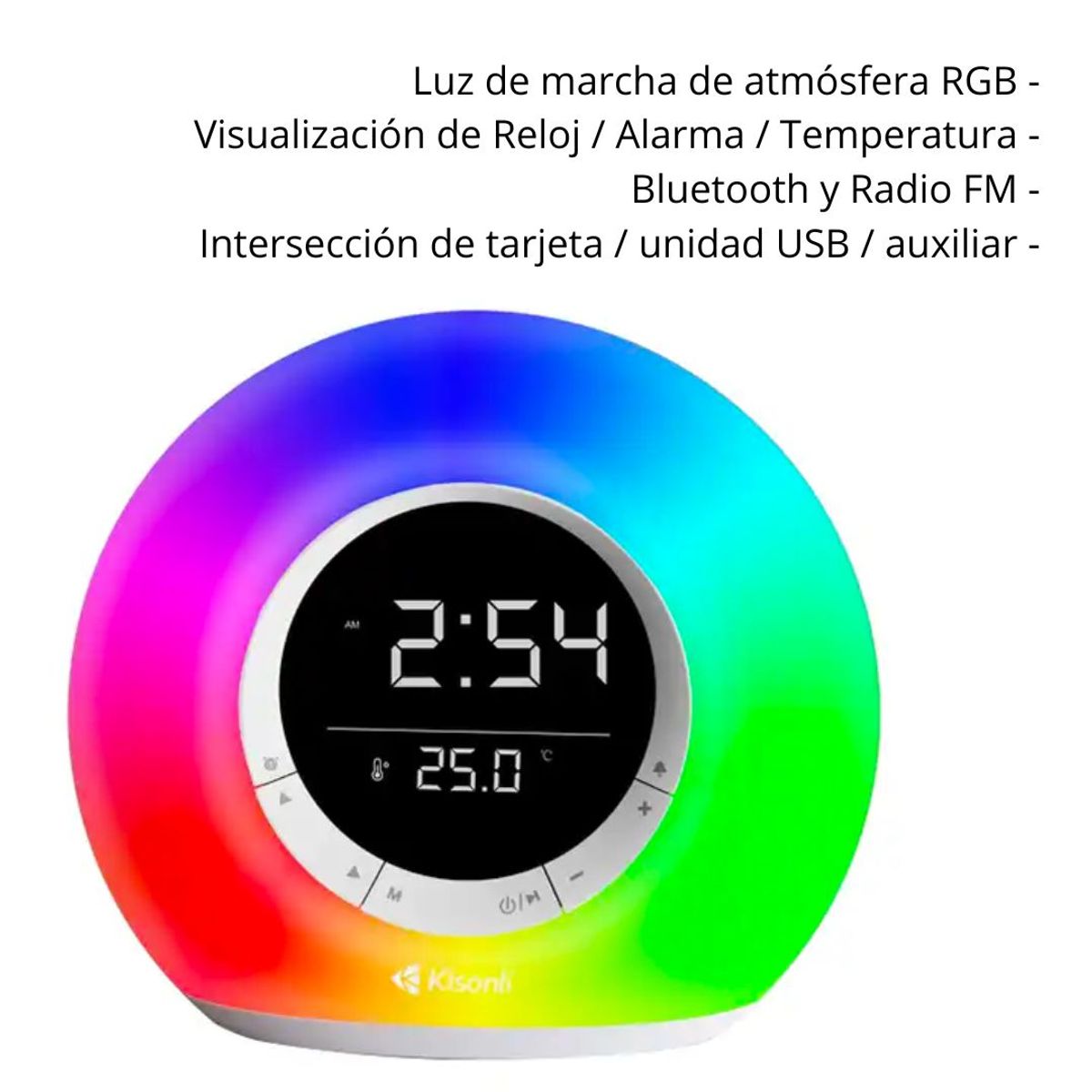CAFINI - Parlante Bluetooth Radio FM con Luz Rgb Alarma Temperatura CN-S6304