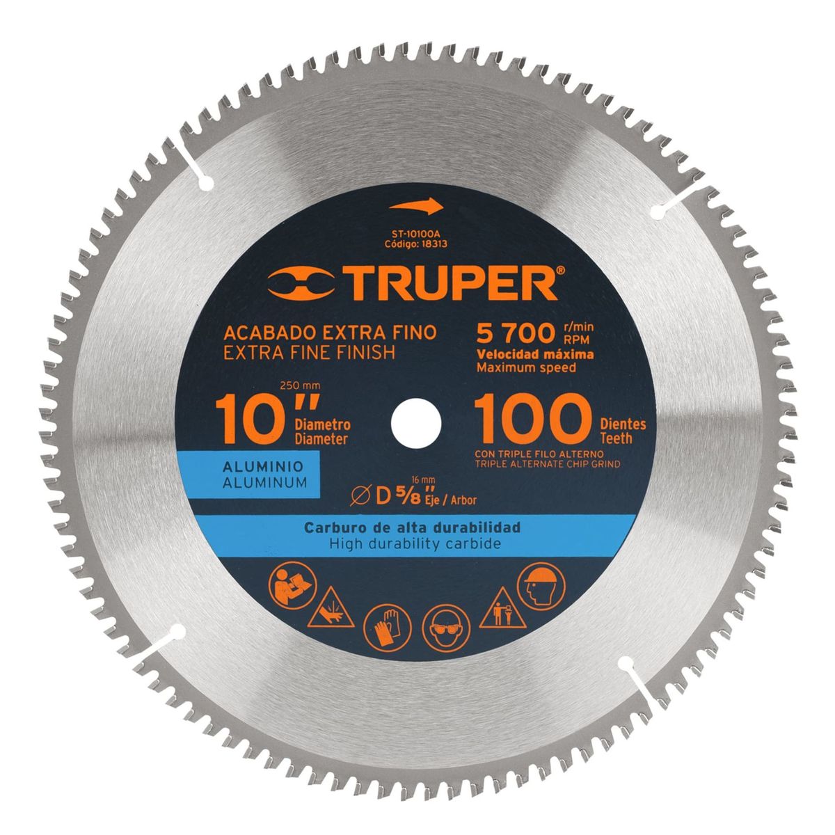 TRUPER - Disco sierra 10" para aluminio, 100 dientes centro 5/8"