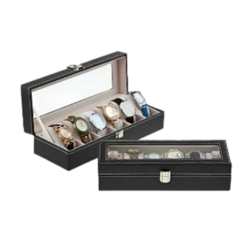GENERICO - CAJA RELOJERO ORGANIZADOR PORTA RELOJES DE 6 REJILLAS