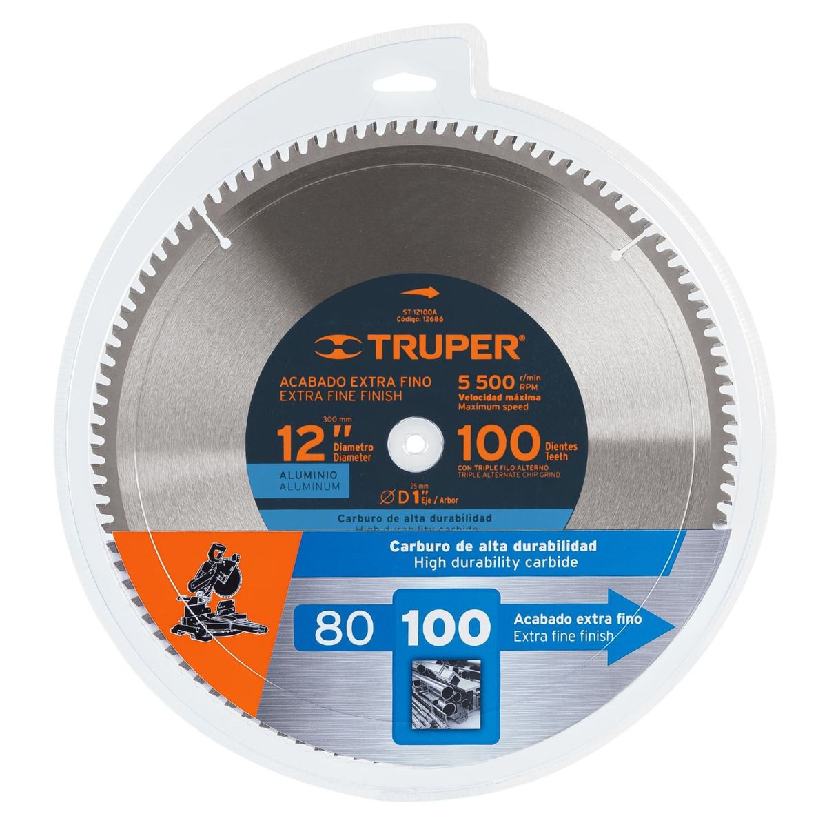 TRUPER - Disco sierra 12" para aluminio, 100 dientes centro 1"