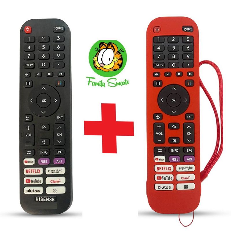 UNIVERSAL - Control Remoto  Hisense Smart Tv Pequeño + Funda Roja