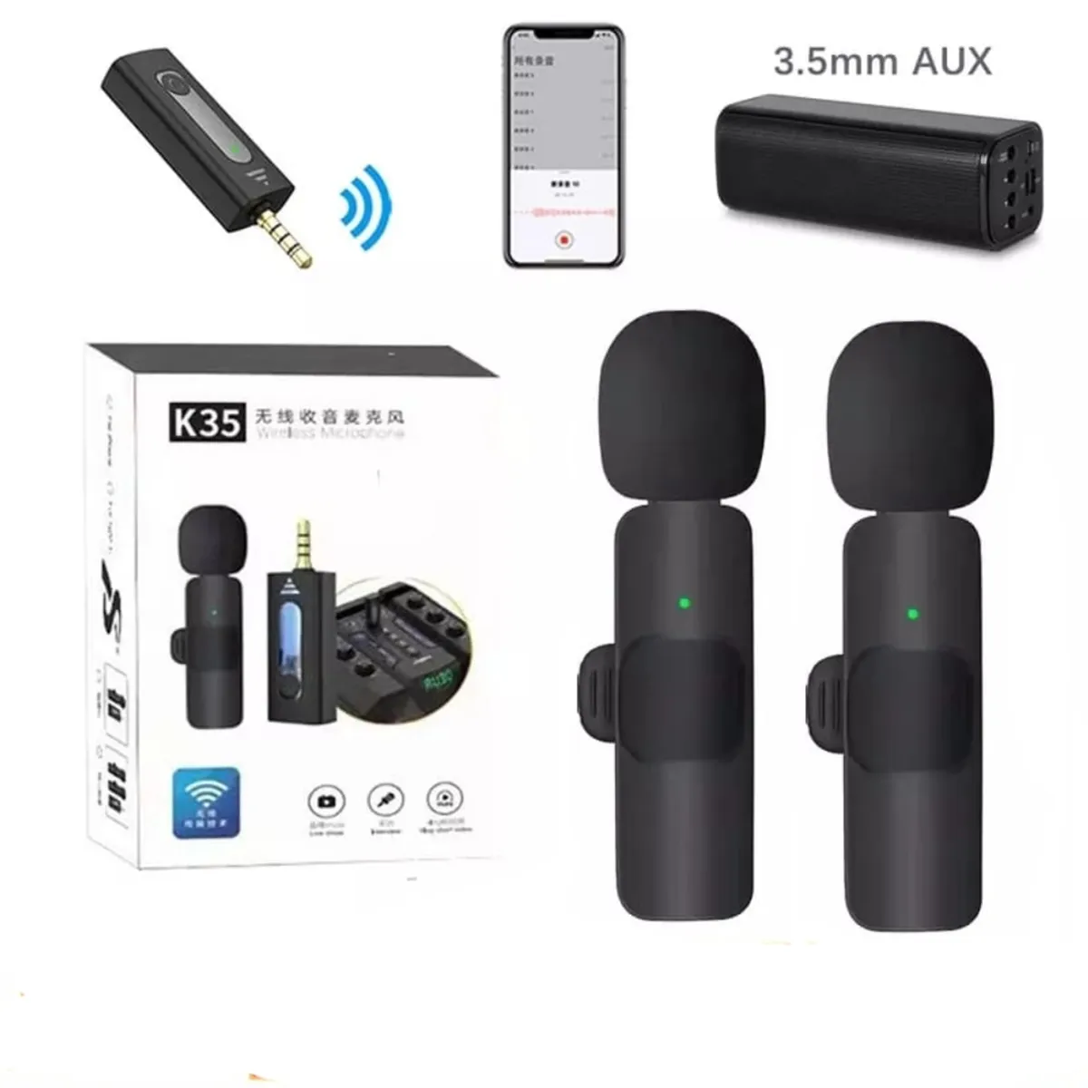 GENERICO - Micrófono Inalámbrico Solapero  Android Equipos 3.5mm K35 2 Unidades