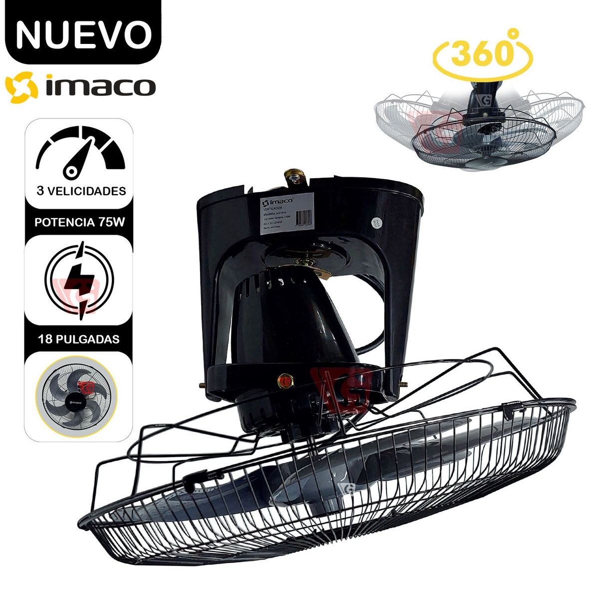 IMACO - Ventilador de Techo Orbital 360° OCF7919 Negro