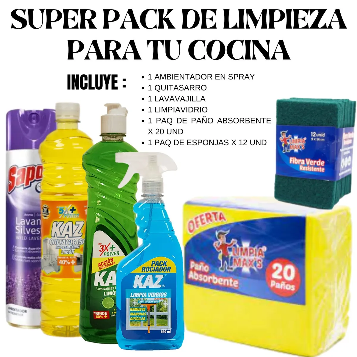 GENERICO - PACK LIMPIADOR X 6 PRODUCTOS LIMPIEZA PARA COCINA
