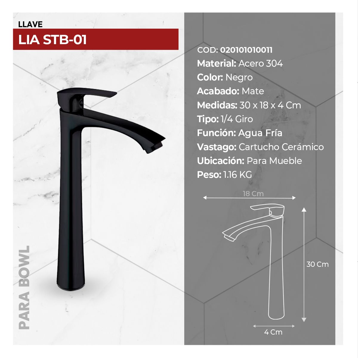 STONE - LLAVE PBOWL LIA STB-01 BLACK STONE