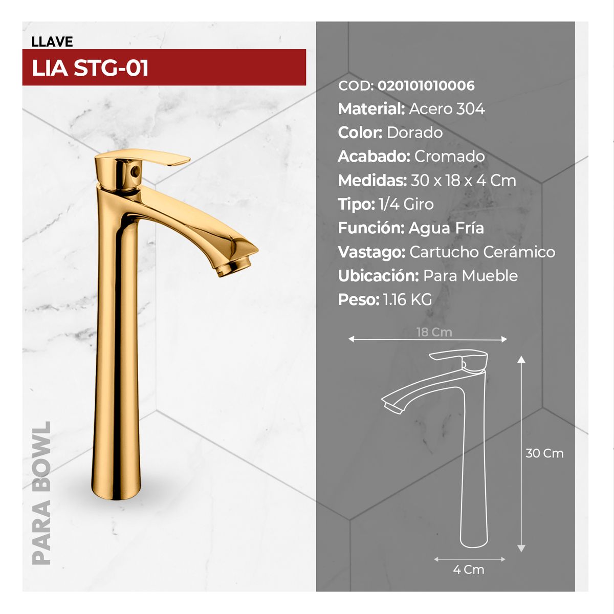 STONE - LLAVE PBOWL LIA STG-01 GOLDEN STONE