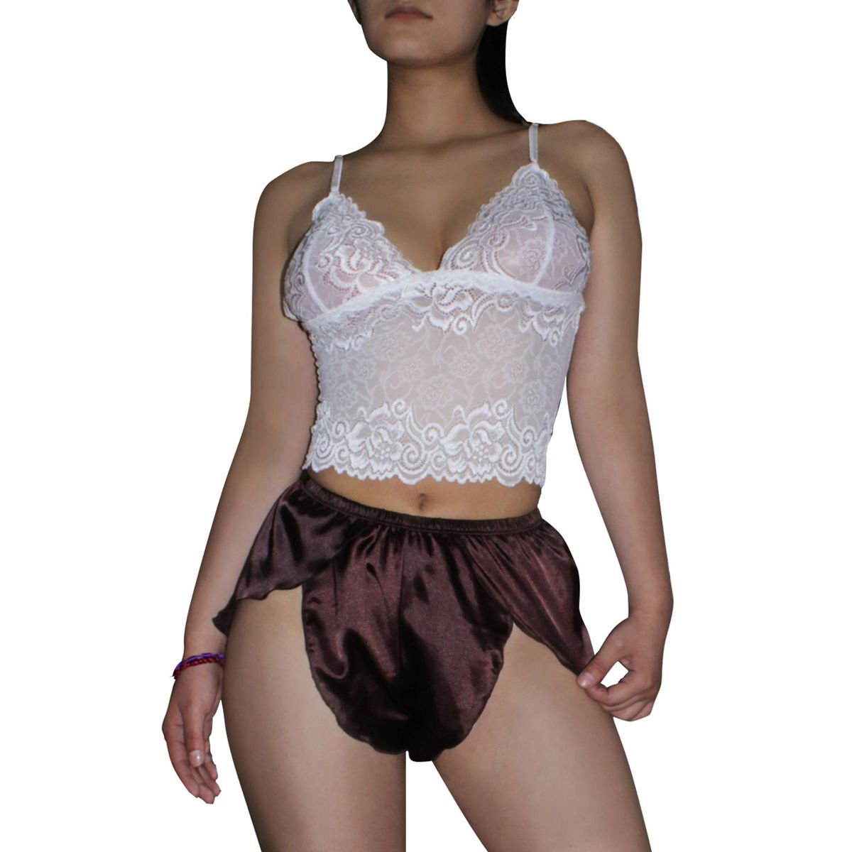 GENERICO - Set Pijama Mujer Bralette Encaje y Short Satín Dos Piezas