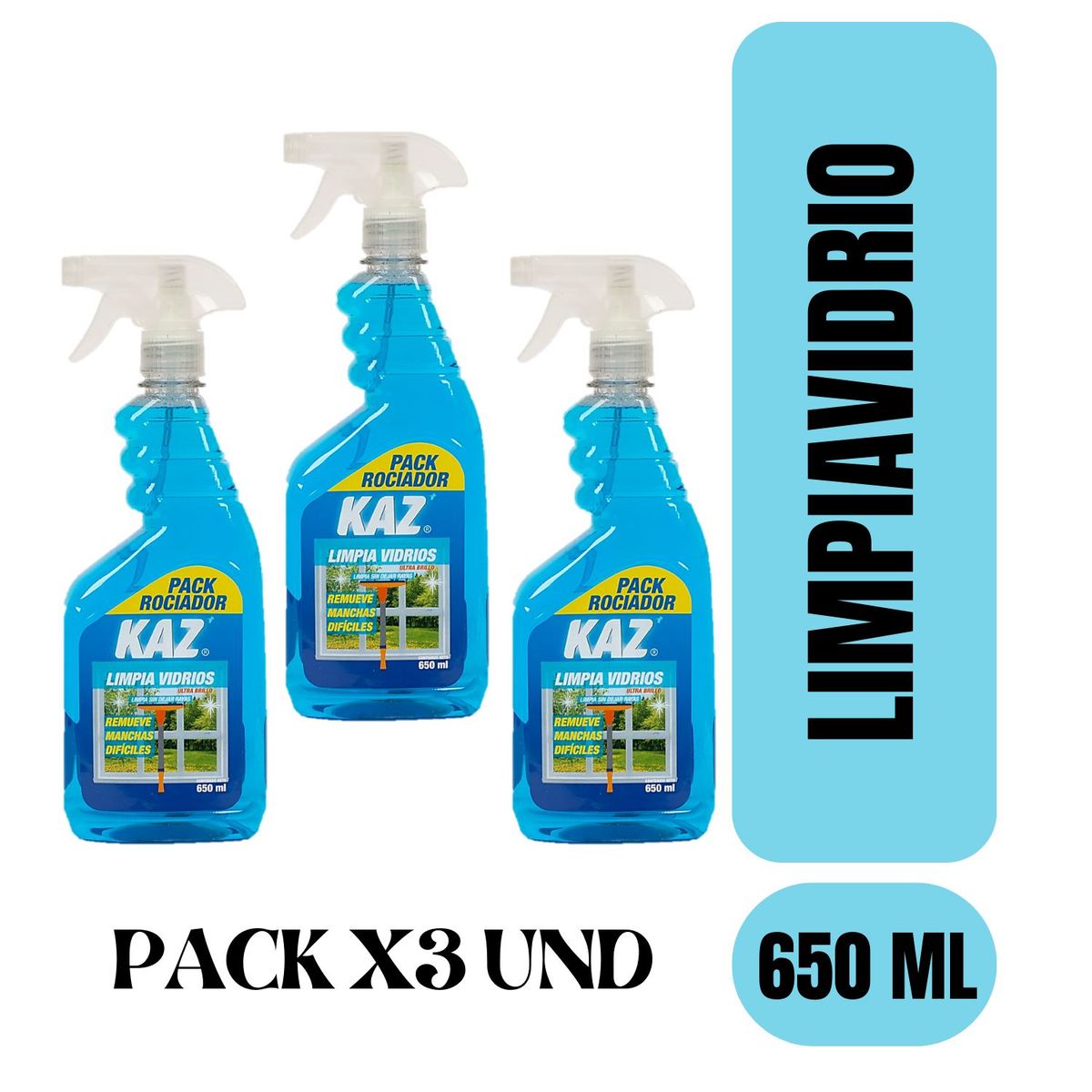 GENERICO - LIMPIA VIDRIOS KAZ 650 ML PACK X 3 UND