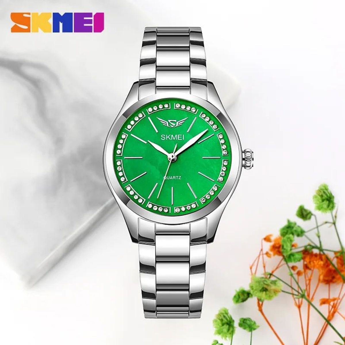 SKMEI - RELOJ SKMEI 1964 PLATEADO CORREA ACERO PARA MUJER_.