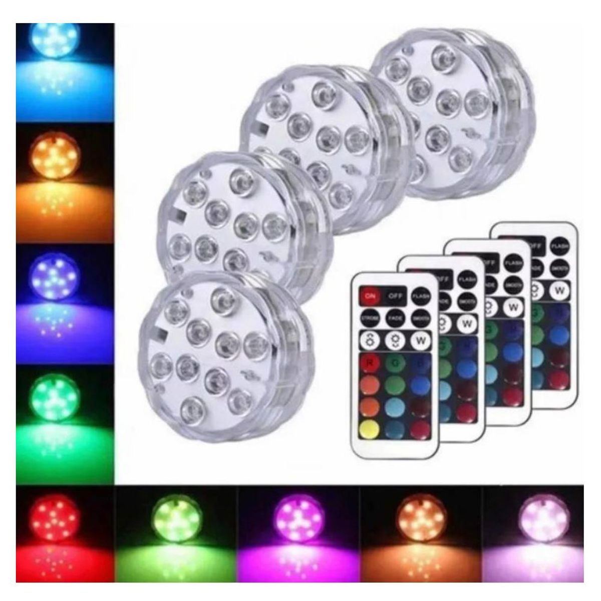 GENERICO - Pack 4 Luces LED Sumergibles Piscina Control Remoto 16 colores