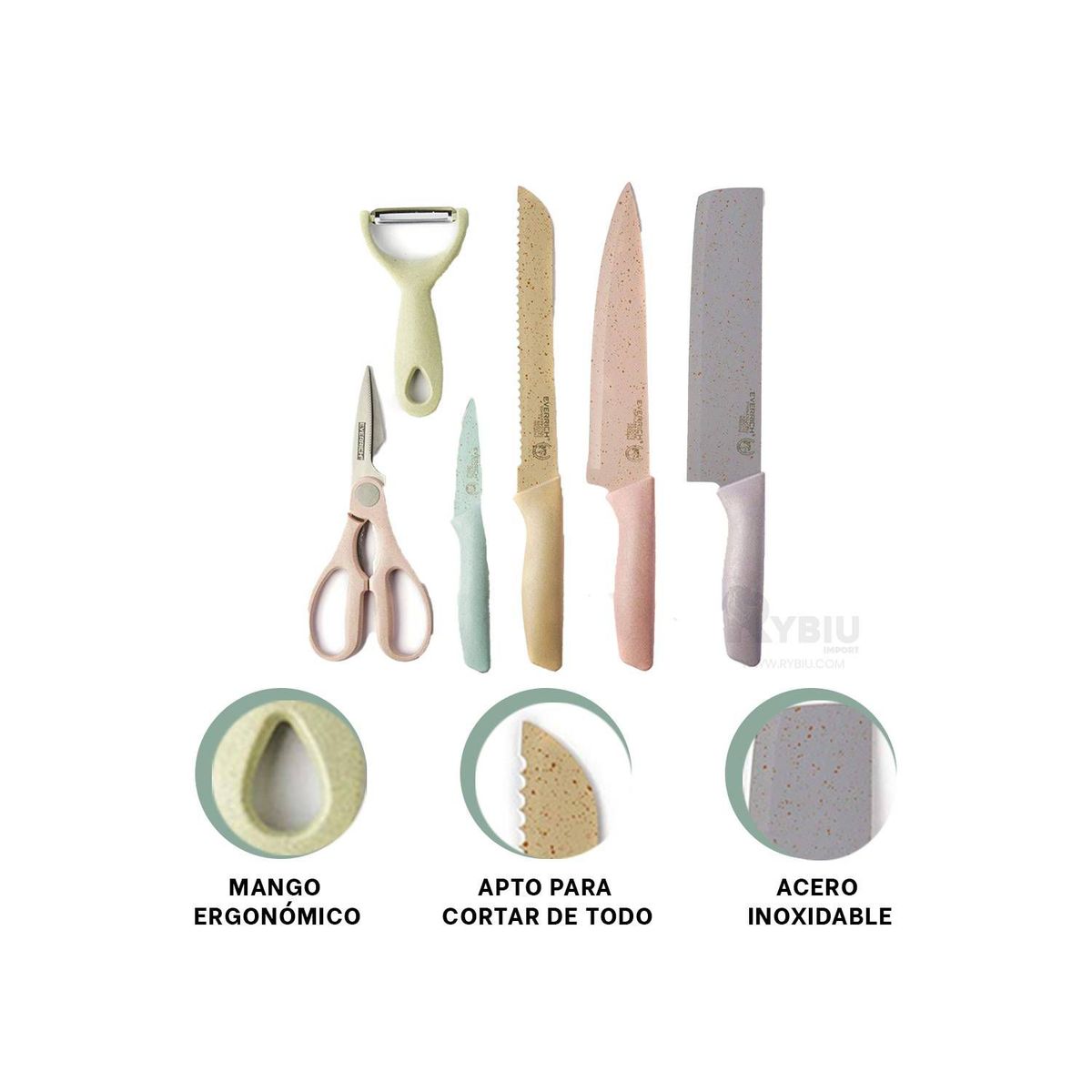 GENERICO - Set de Cuchillos de Cocina 6 Piezas Acero Inoxidable