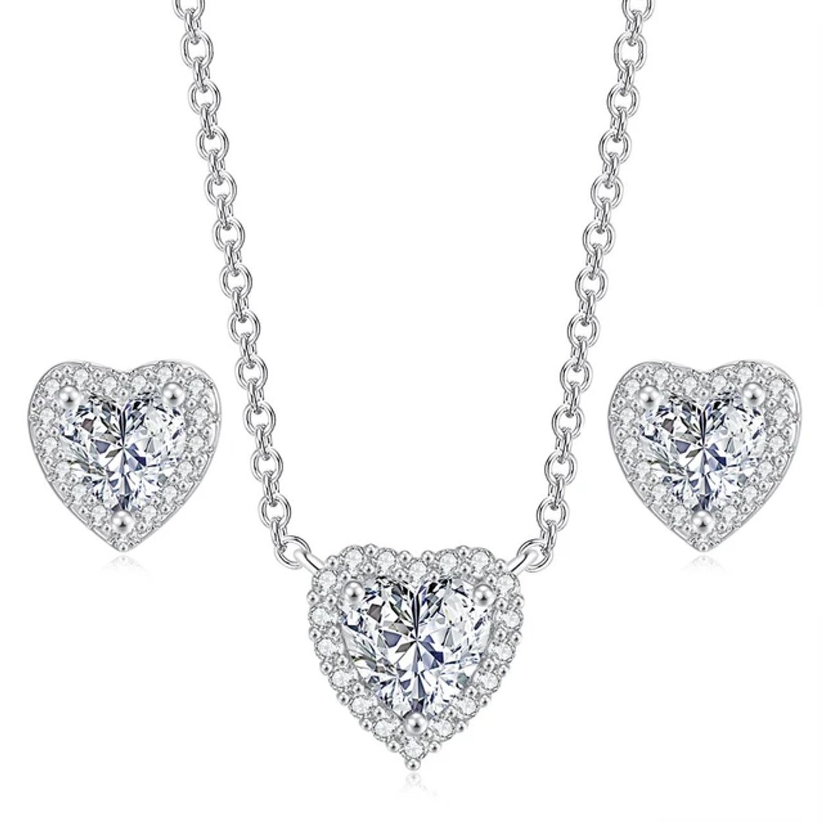 LA TIENDA 88 JOYAS Y ACCESORIOS - La Tienda 88 - Set Collar y Aretes Mujer Amor Eterno - Blanco