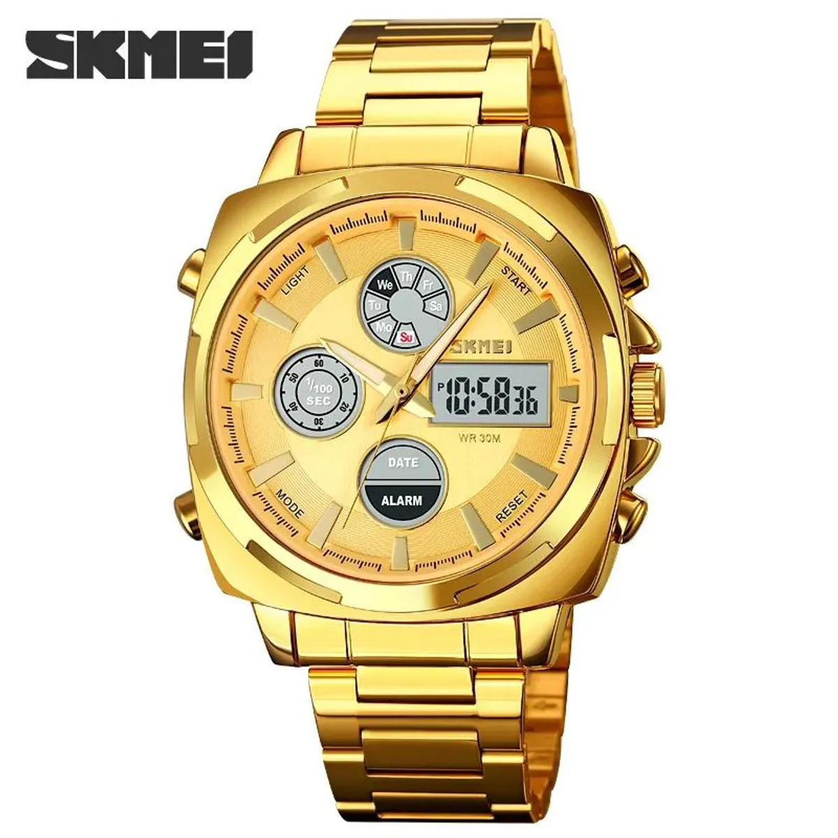 SKMEI - Reloj Skmei 1673 Dorado Correa Acero Digital Analogo_.