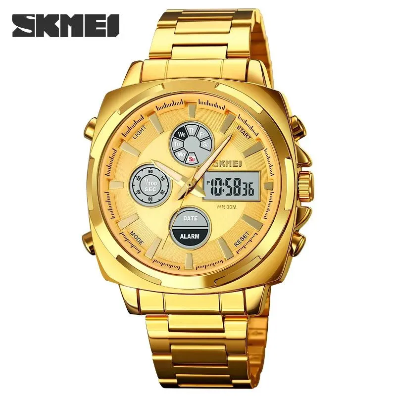 SKMEI - Reloj Skmei 1673 Dorado Correa Acero Digital Analogo_.