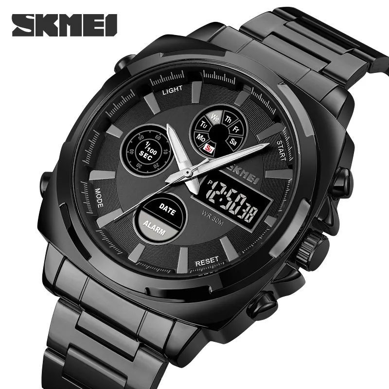 SKMEI - Reloj Skmei 1673 Negro Correa Acero Digital Analogo_.