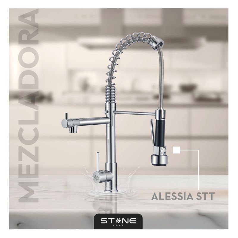 STONE - MEZCLADORA P/COCINA  AL MUEBLE ALESSIA STT-01 CROMADO STONE