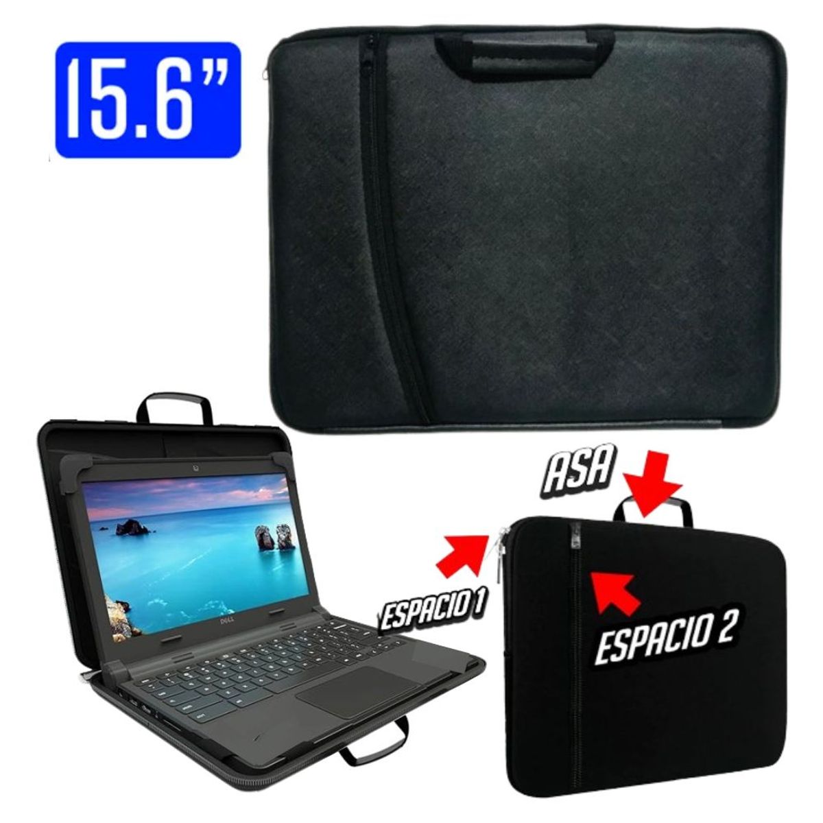 GENERICO - Funda Acolchada para Laptop 15.6 Pulgadas Doble Cierre con Asa Negro