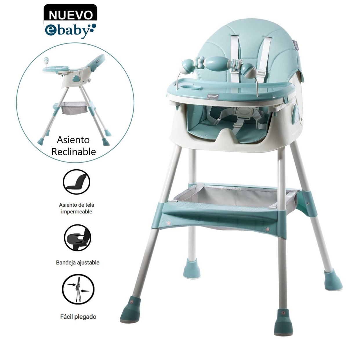 EBABY - Silla de Comer Ebaby Asiento Reclinable DALI Verde