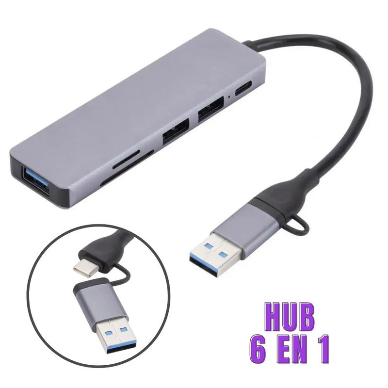 GENERICO - CONVERSOR 6 EN 1 ADAPTADOR MULTISALIDAS TIPO C , USB 2.0 USB 3.0 + USB