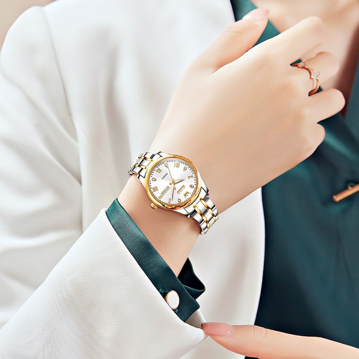 OLEVS - Reloj Mujer Olevs 5563 Original Luminoso Gold - Blanco