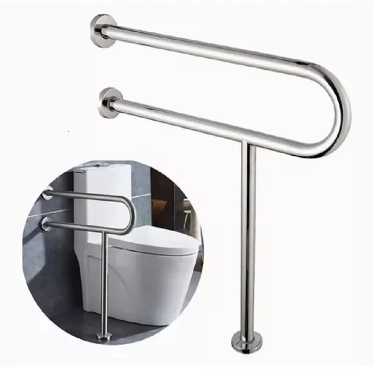 GENERICO - Barra De Seguridad Con Soporte De Pared A Piso Acero Inox