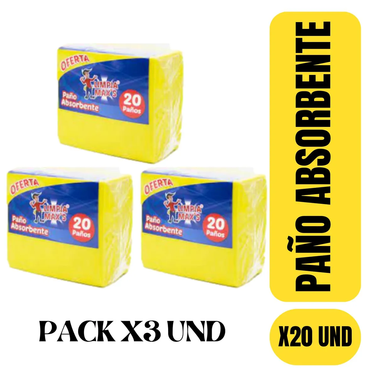 GENERICO - PAÑO ABSORBENTE X 20 UNIDADES PACK X3 PAQ - LIMPIA MAX´S