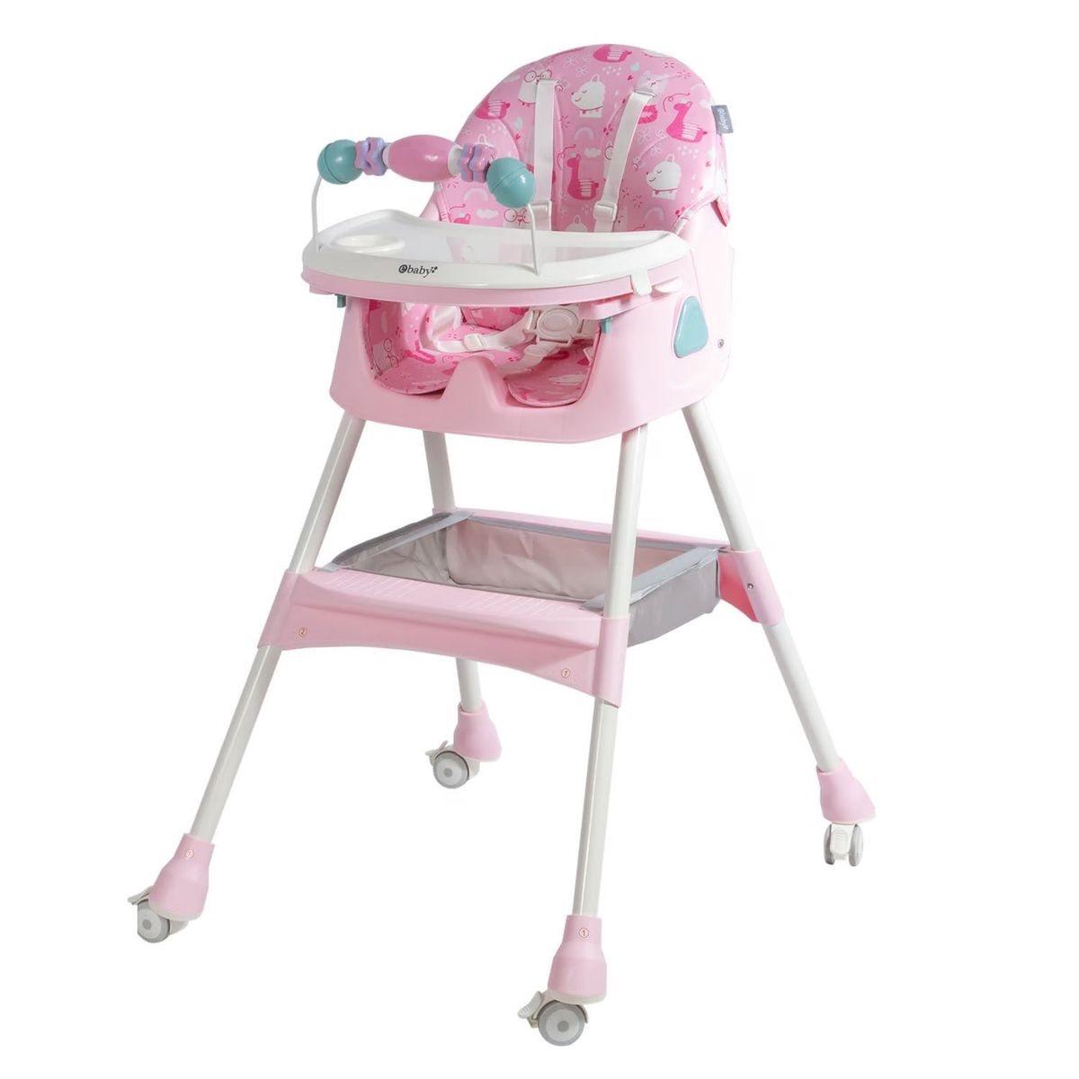 EBABY - Silla de Comer Asiento Reclinable con Ruedas DALI Fucsia