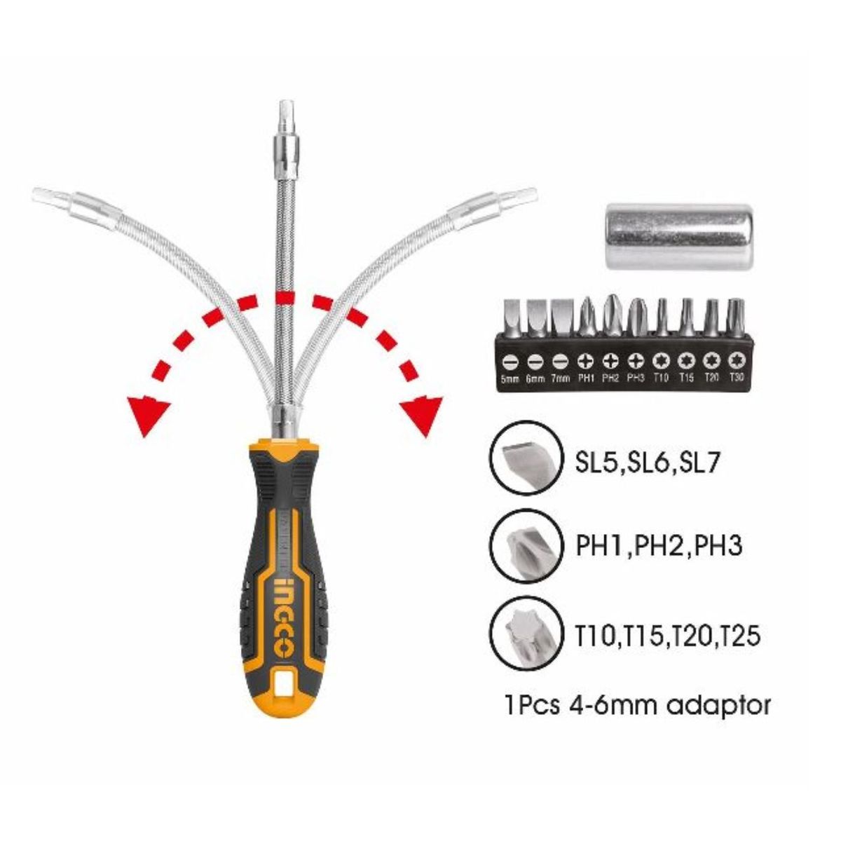 INGCO TOOLS - Destornillador Flexible con accesorios Ingco  AKSDFL1208