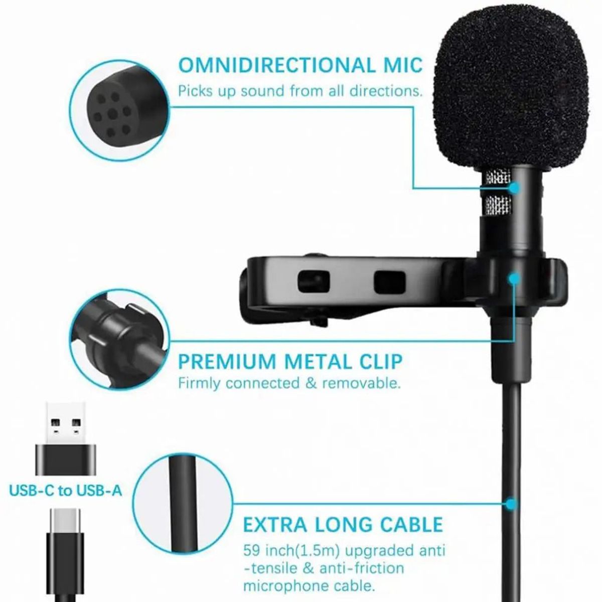 GENERICO - Micrófono Solapero Lavalier Tipo C para Celular y Laptops