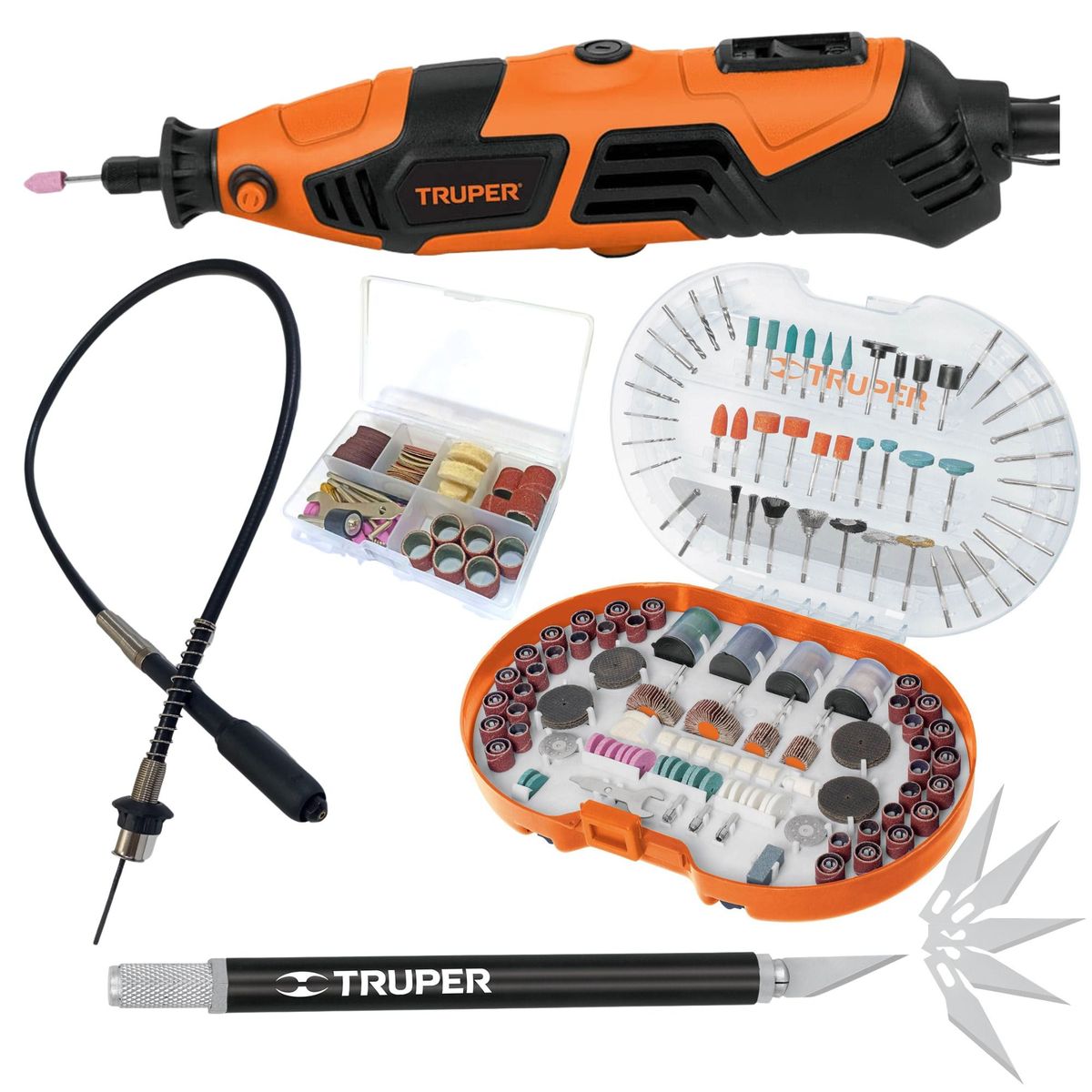 TRUPER - Mini taladro eléctrica rectificadora Multipropósito 381 piezas, Truper