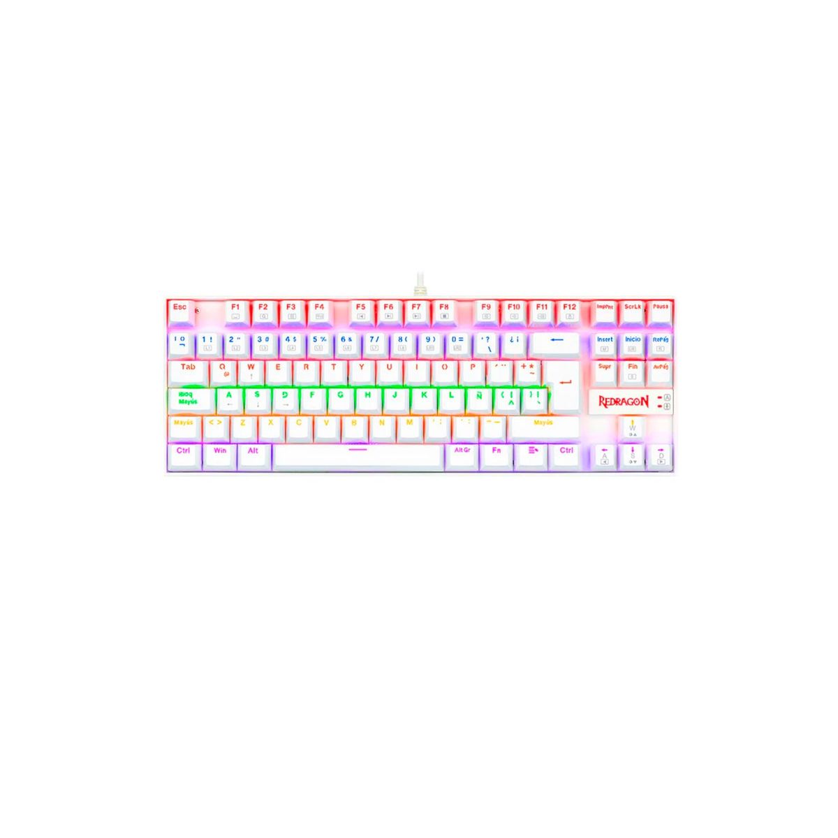 REDRAGON - Teclado Gamer Redragon Kumara Rainbow K552W KR SP White Red Switch TKL