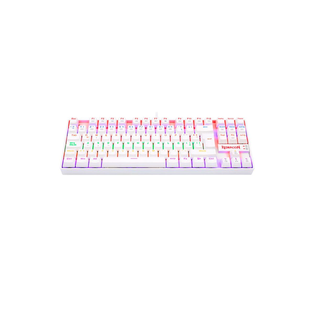 REDRAGON - Teclado Gamer Redragon Kumara Rainbow K552W KR SP White Red Switch TKL
