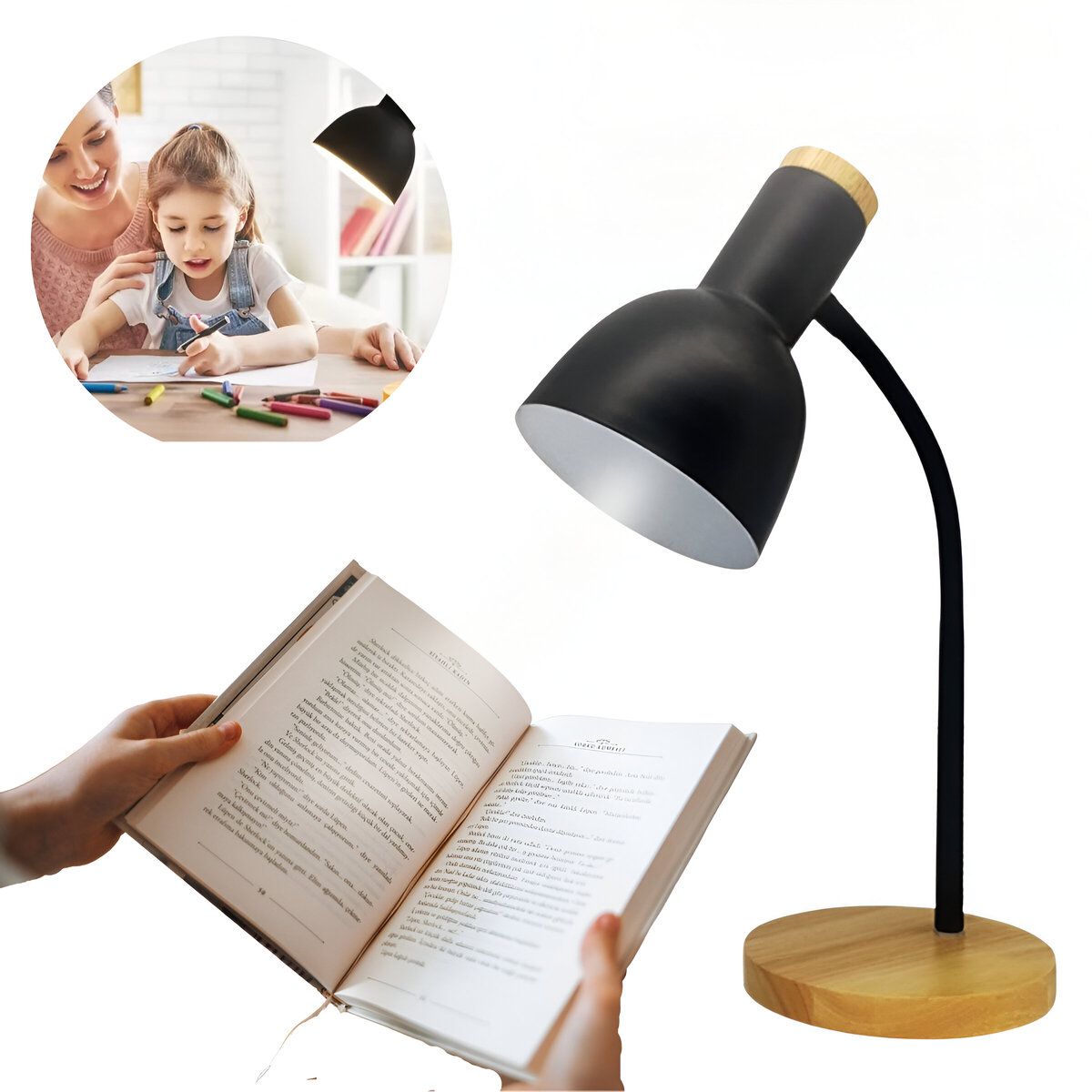 ELMEJORPRECIO - Lámpara De Escritorio Dormitorio Estilo Nórdico Flexible Negro