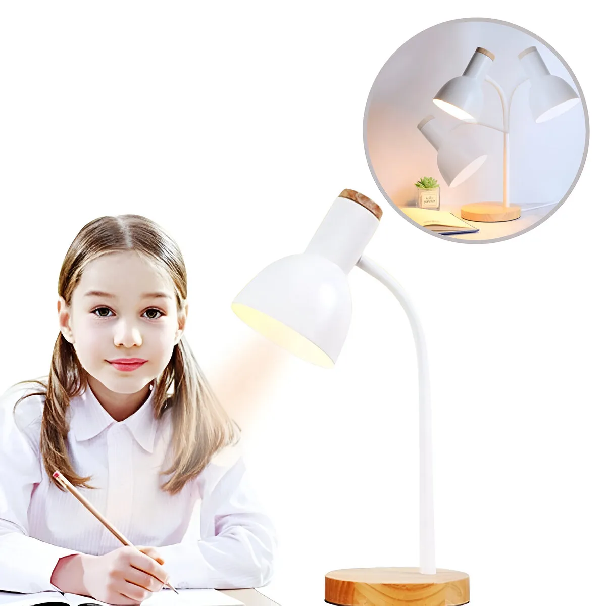 ELMEJORPRECIO - Lámpara De Escritorio Dormitorio Estilo Nórdico Flexible Blanco