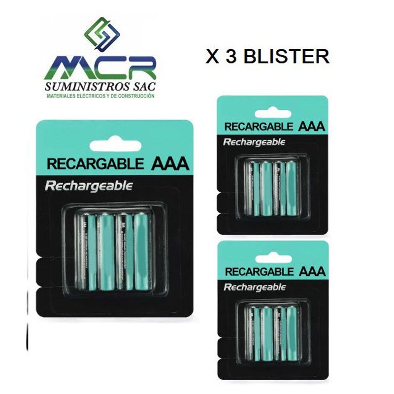 GENERICO - PILAS RECARGABLES TRIPLE AAA BLISTER 4 PIEZAS 1.2V (3 BLISTER)