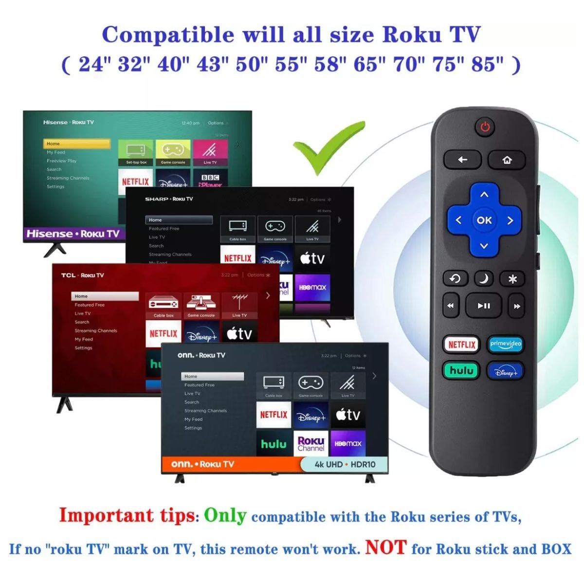 GENERICO - Control Remoto Roku Tv Integrado Tcl Onn Jvc Onn Rca Hisense