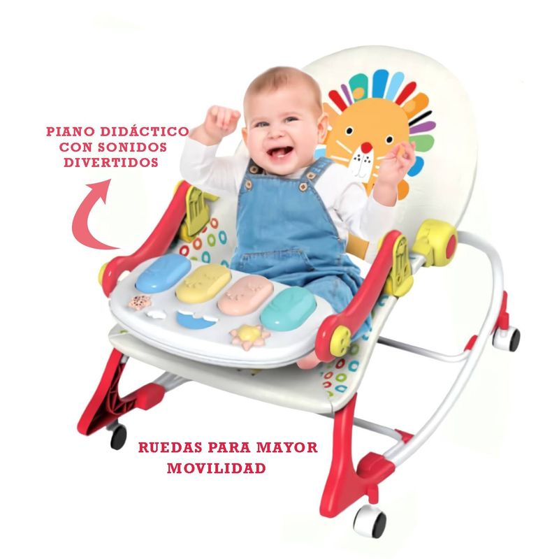 IDEAL - Silla Mecedora Ideal Musical con Piano Zaboo Plus Rojo