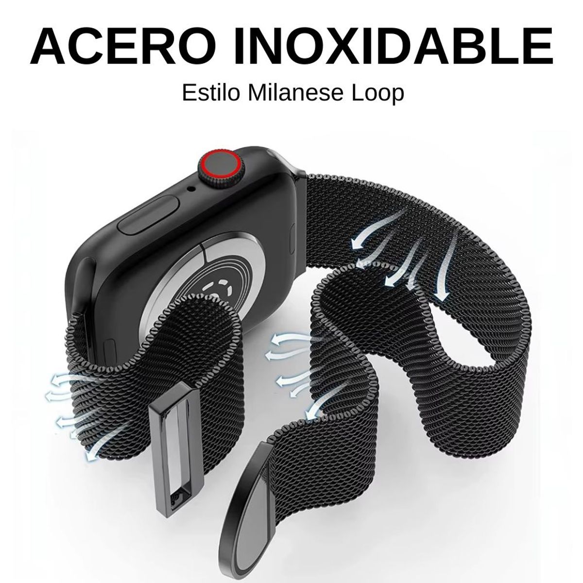 OEM - Correa Acero Milanese Loop Semicircular para Apple watch Negro