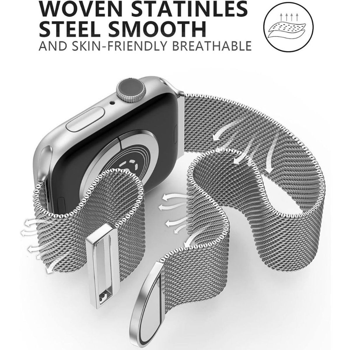 OEM - Correa Acero Milanese Loop Semicircular para Apple Watch Plateado