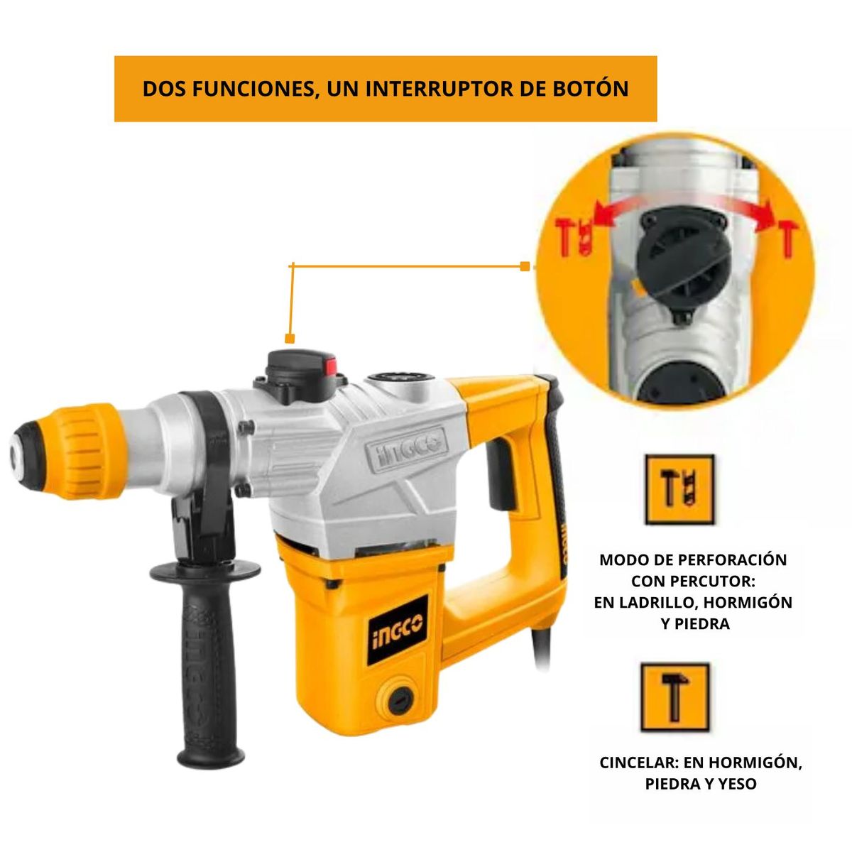 INGCO TOOLS - Rotomartillo SDS Plus 1050W 5 Joules Ingco RH10508